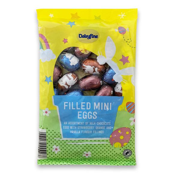 Dairyfine Milk Chocolate Eggs With Strawberry, Orange & Vanilla Flavour Fillings 240g